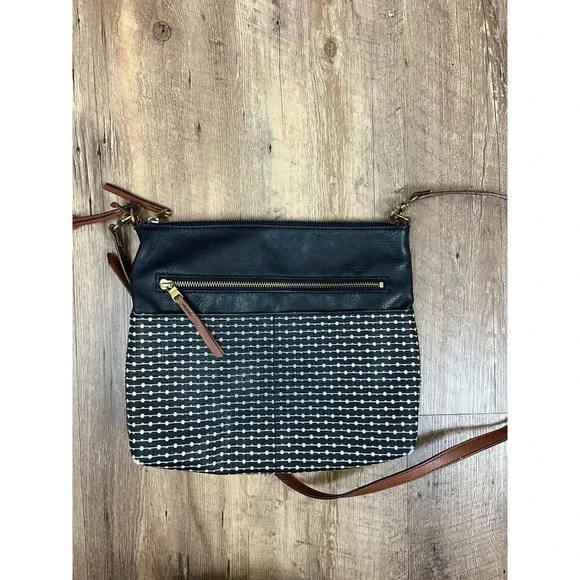 Fossil Fiona Crossbody Bag Black White Brown Adjustable Strap 11X9 Purse - Picture 7 of 12